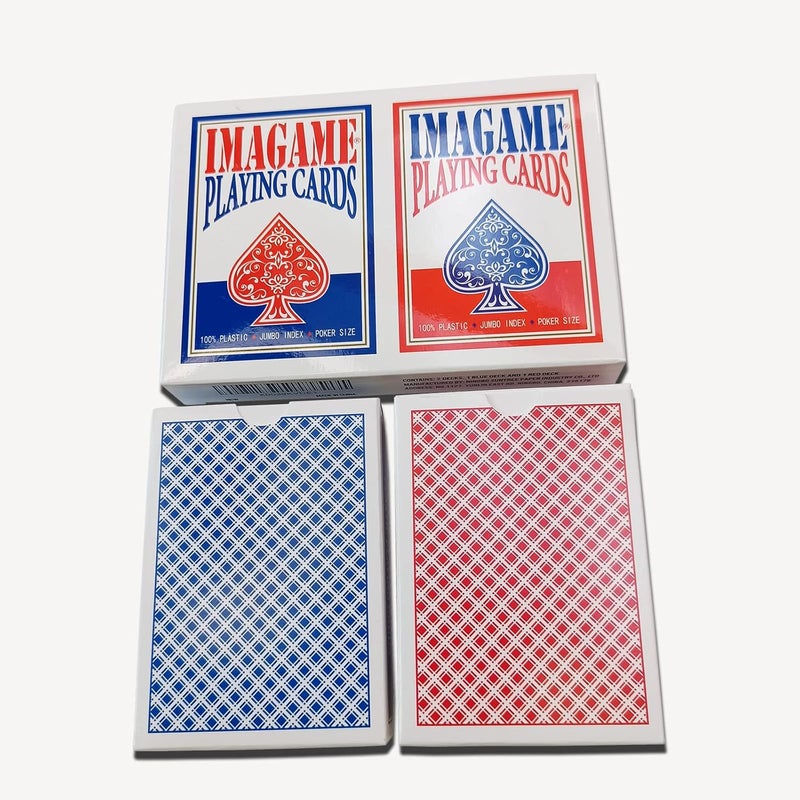 IMAGAME Plastic Playing Cards, Poker Size, Casino Quality, Jumbo Index, Waterproof & Washable, Perfect for Texas Hold’em Poker, 1 Blue Deck & 1 Red Deck - Image 3